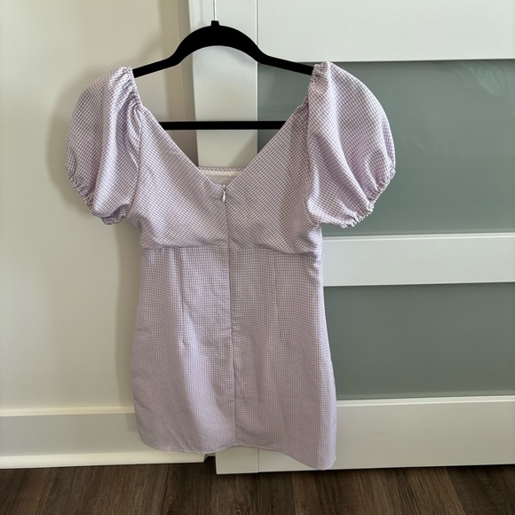 Altar'd State Women's Puff Sleeve Purple Gingham Mini Dress X-Small - Picture 2 of 4